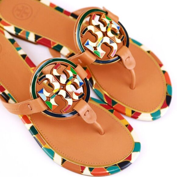 NIB Tory Burch Enamel Metal Miller Sandals Multi 8.5-9 SOLD OUT - Picture 2 of 11